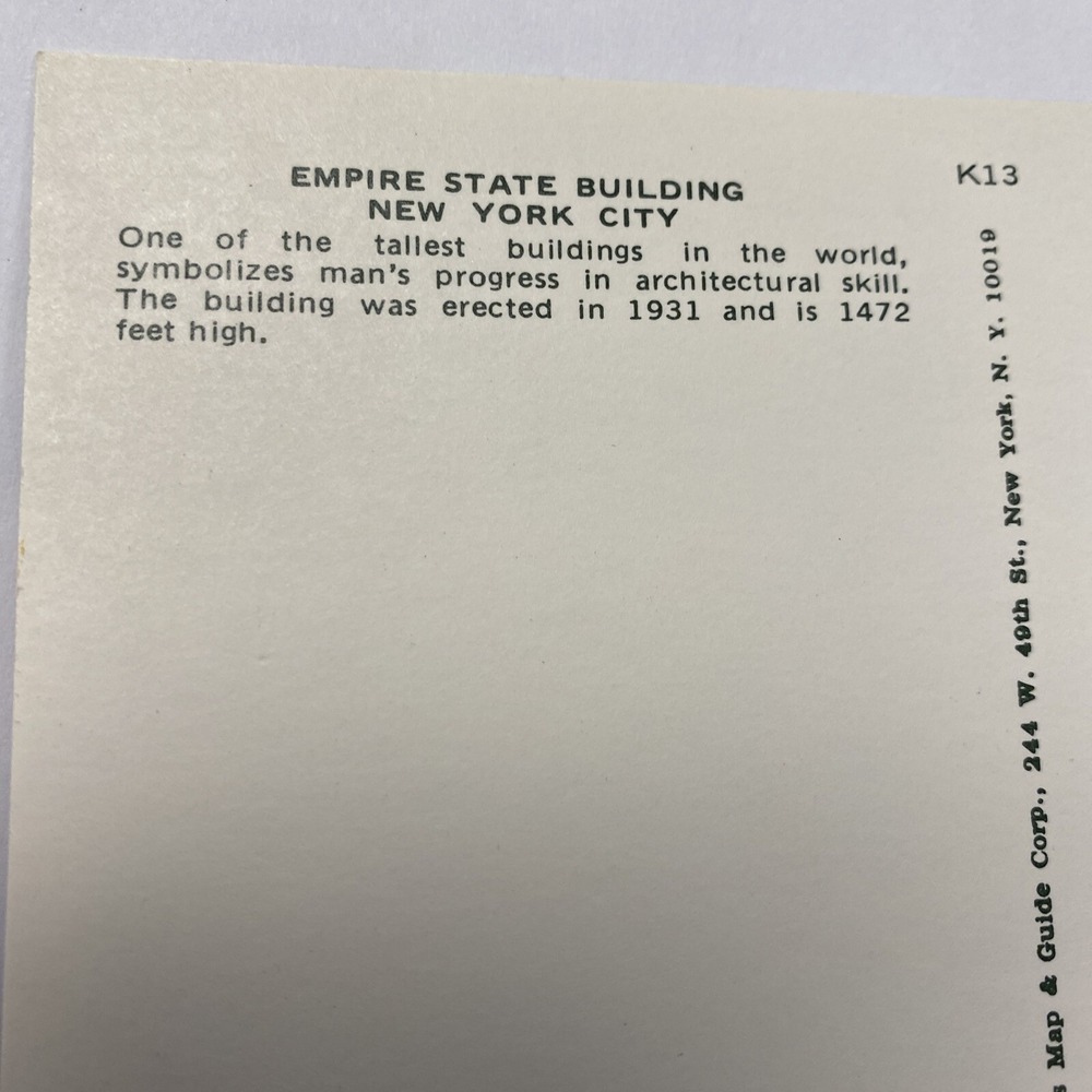 Vintage Empire State Building Postcard NYC New York City Building Facts 50s-70s - Picture 6 of 8